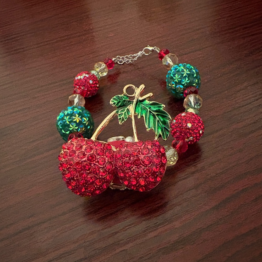 Cherry Rhinestone Charm Bracelet